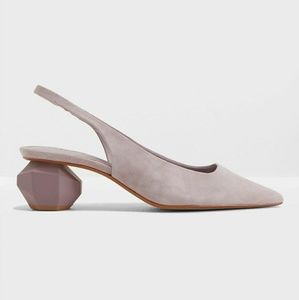 Mango Lavender Suede Slingback Geometric Heel Mule
